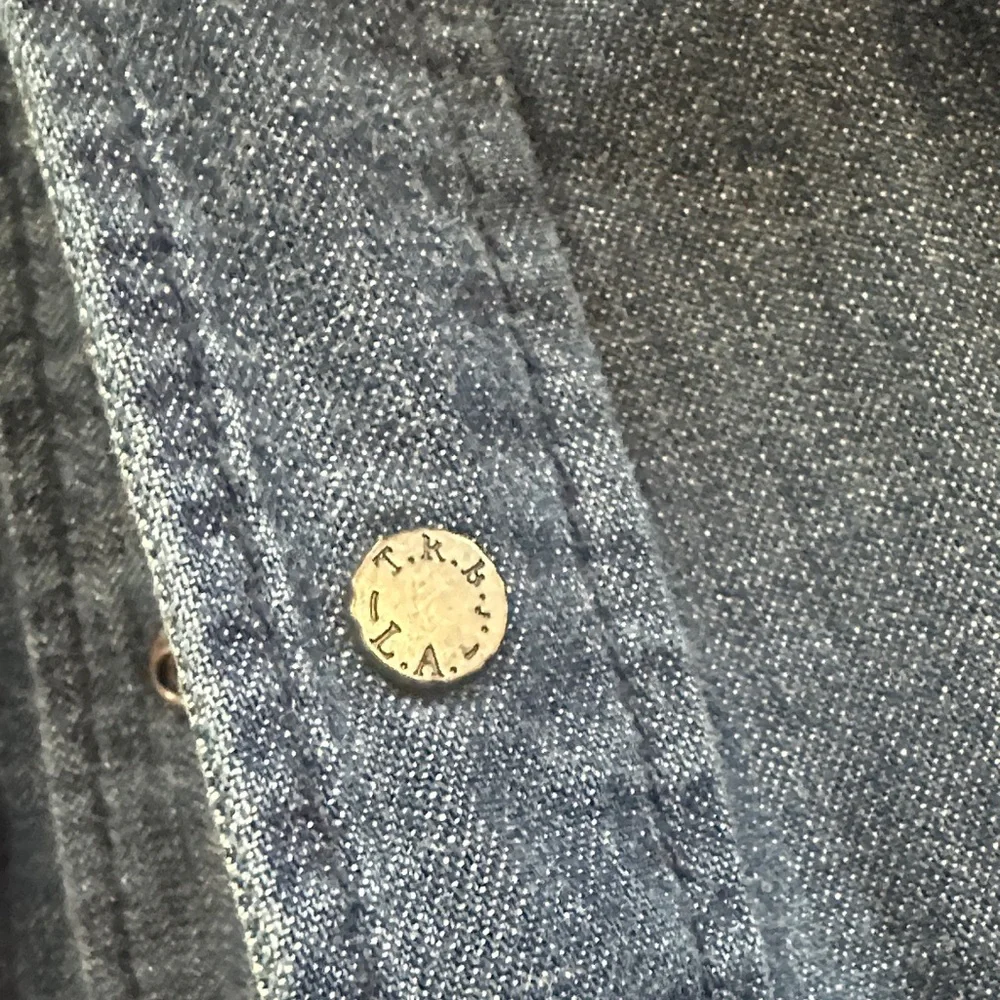 True Religion Men's Denim Western Shirt Jacket - Indigo Blue with Brown Accents